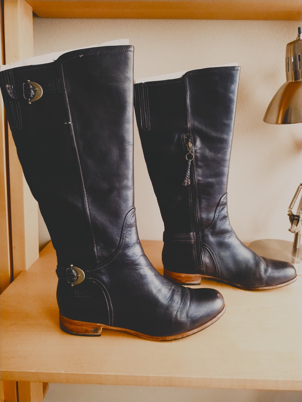 Ugg Amberlee Classic Chocolate Leather Knee-High Riding Women's Boots